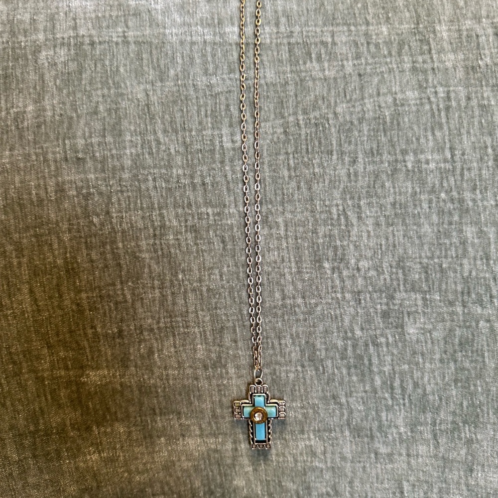 Unique Bullet Casing Turquoise Cross Pendant Necklace on Silver Chain
